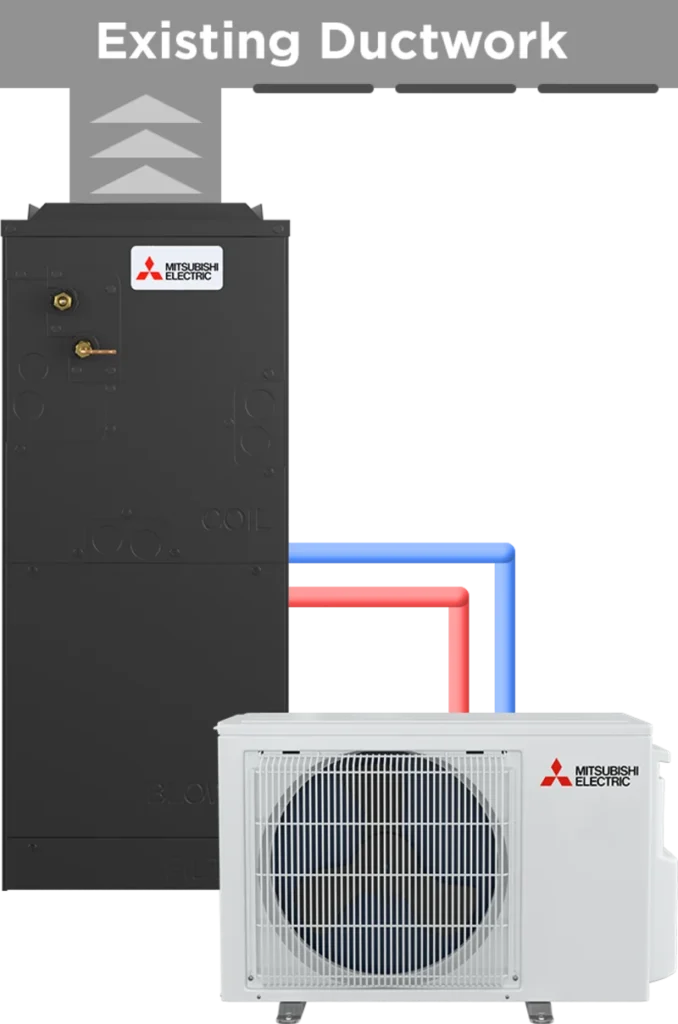 Mitsubishi Electric HVAC ducted air handler indoor and outdoor mini-split heat pump system