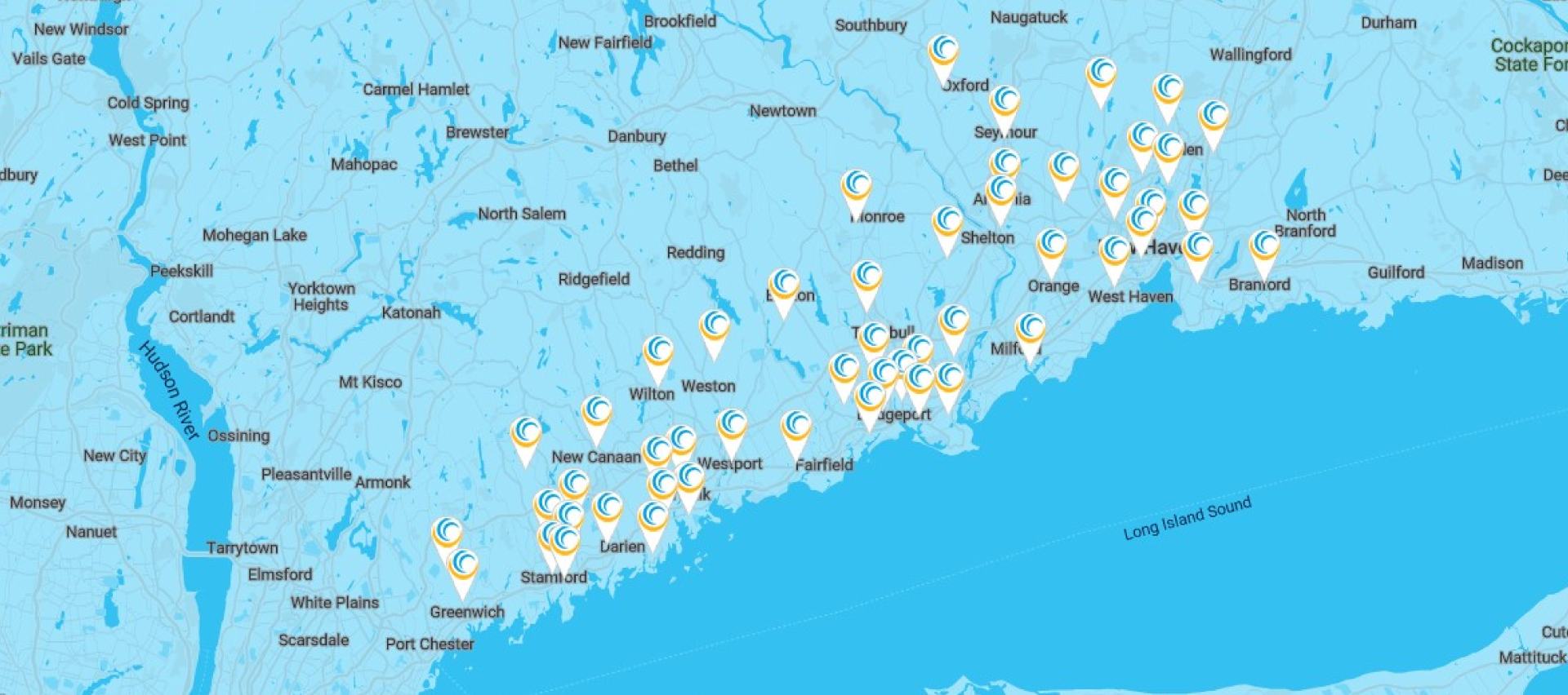 Celco Heating and Air Conditioning service area map covering Fairfield County, CT