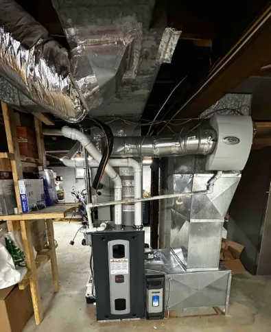 Trane furnace, indoor coil and outdoor heat-pump condenser installed at a Fairfield, CT home.