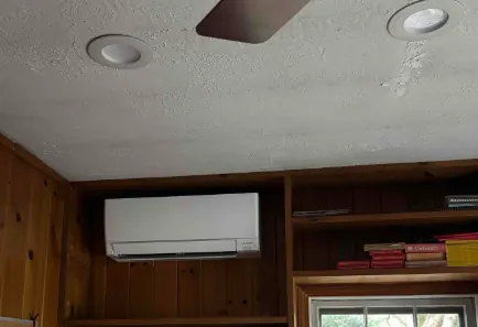 Two Mitsubishi ductless indoor units and outdoor condenser installed at a Southport, Fairfield, CT home.