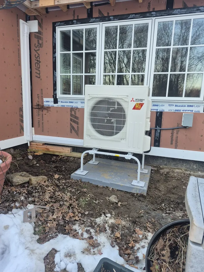 Mitsubishi heat pump / split system outdoor unit at a Westport, CT residence