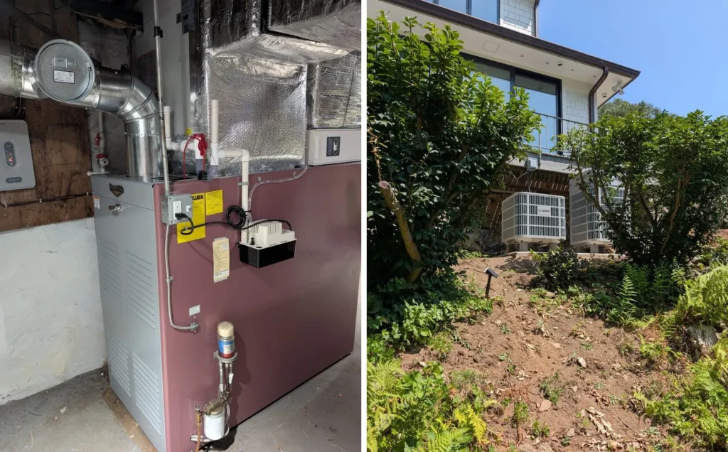 Thermo Pride oil furnace and Bosch outdoor heat pumps from Celco jobs in Greenwich, CT