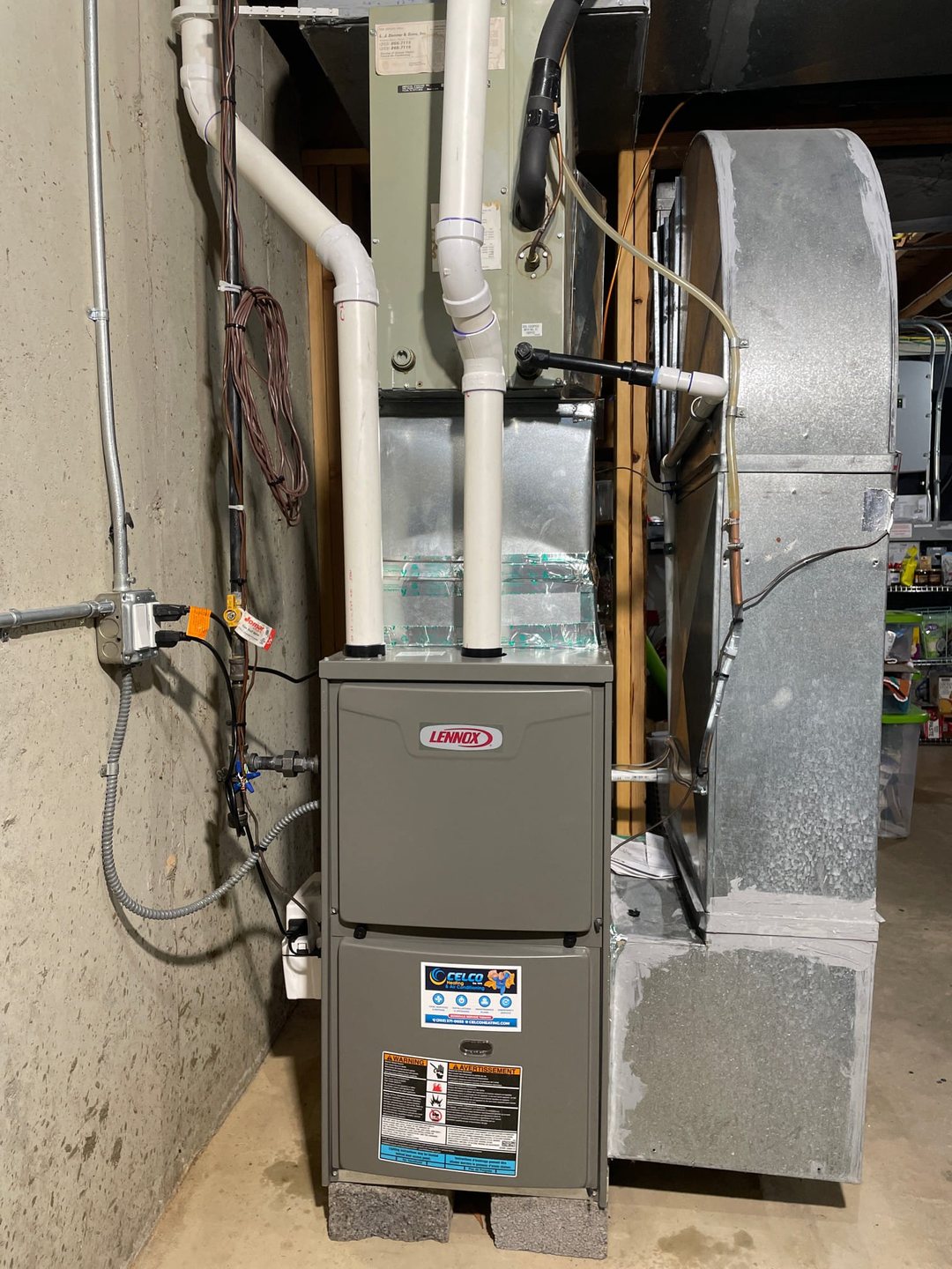 Lennox high-efficiency gas furnace installed in a Norwalk basement by Celco