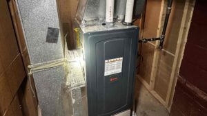 Trane gas furnace installed by Celco in a Bridgeport, CT basement